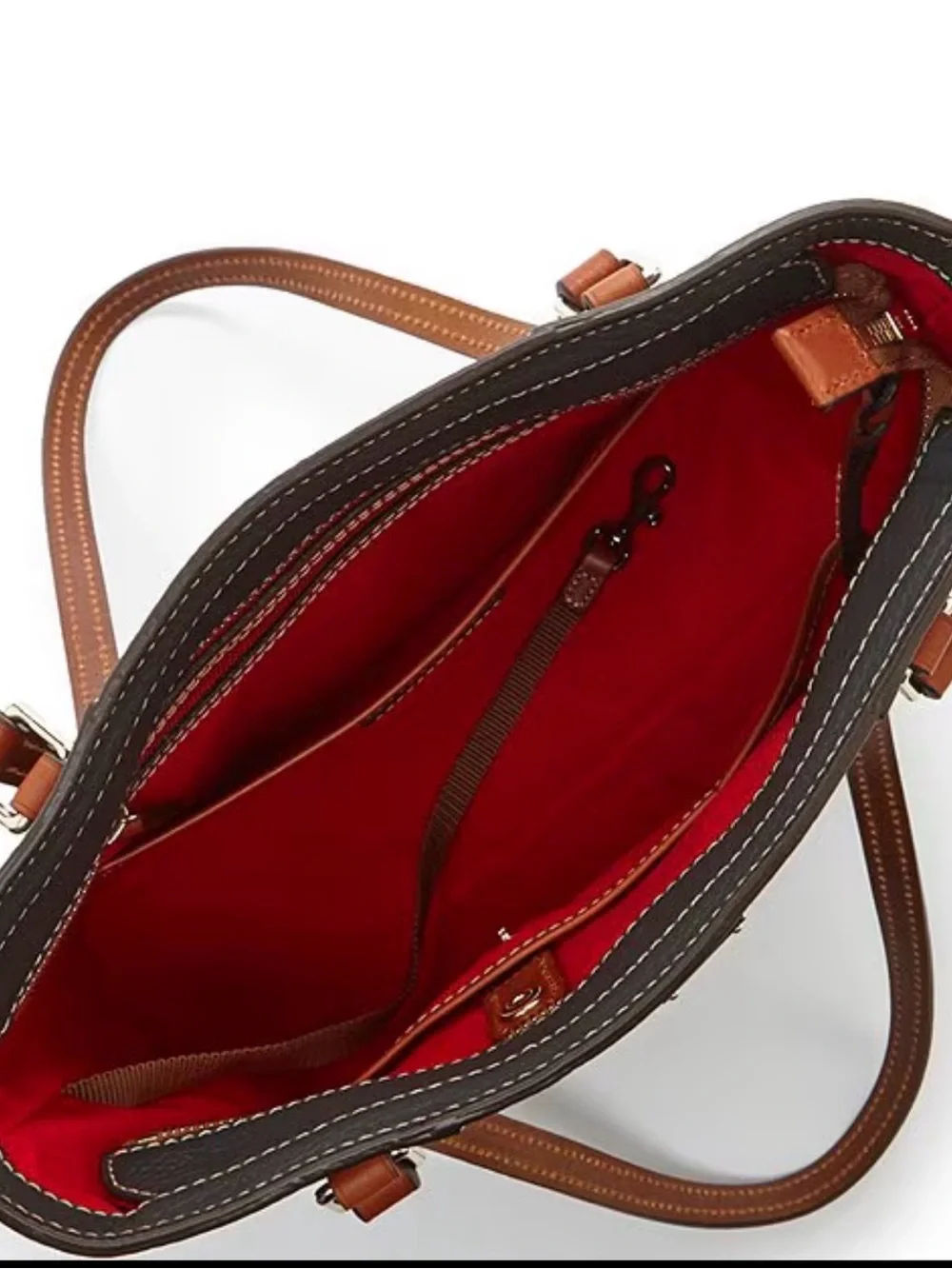 Dooney & Bourke Black Lexington Leather Tote with Brown Straps